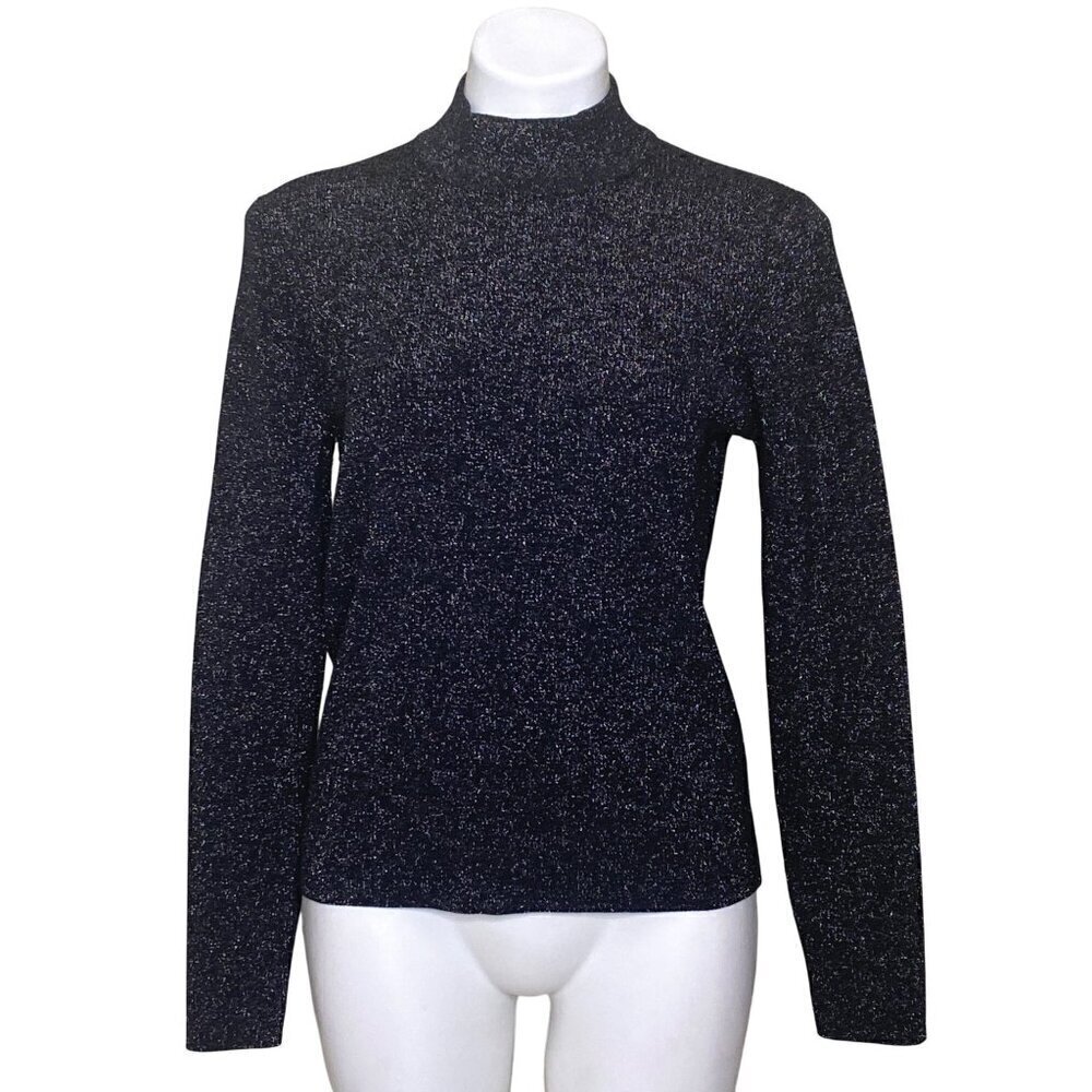 MICHAEL Michael Kors Black Silver Metallic Sweater, Mock Neck Women's Size XL
